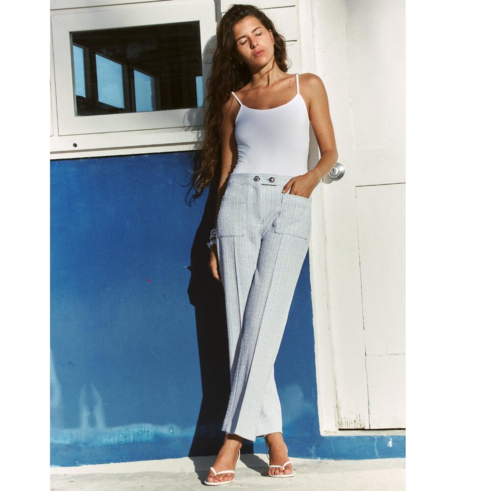 BLOGGER'S FAVE! Zara Textured Flared Pants Blue NWT